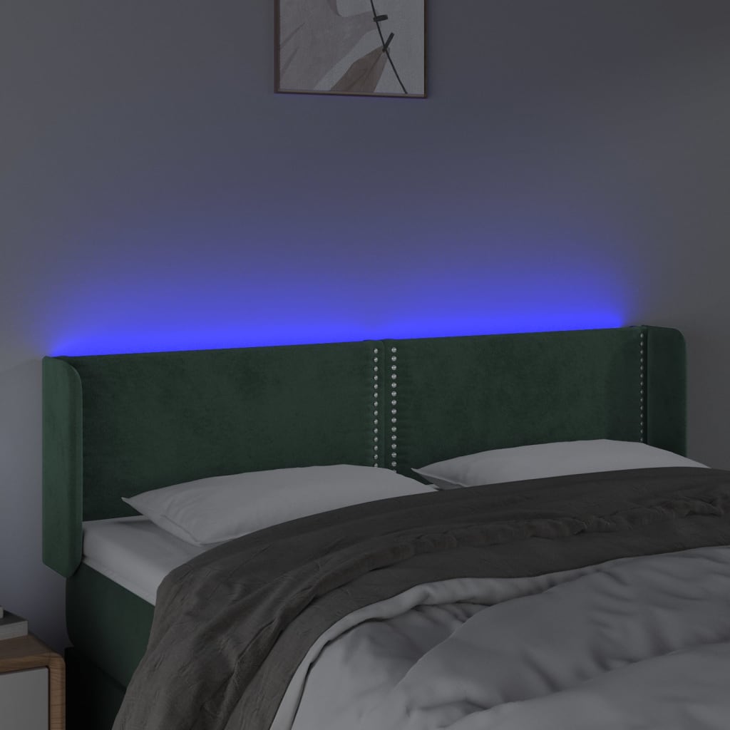 Hoofdbord LED 147x16x78/88 cm fluweel donkergroen 147 x 16 x 78/88 cm Donkergroen