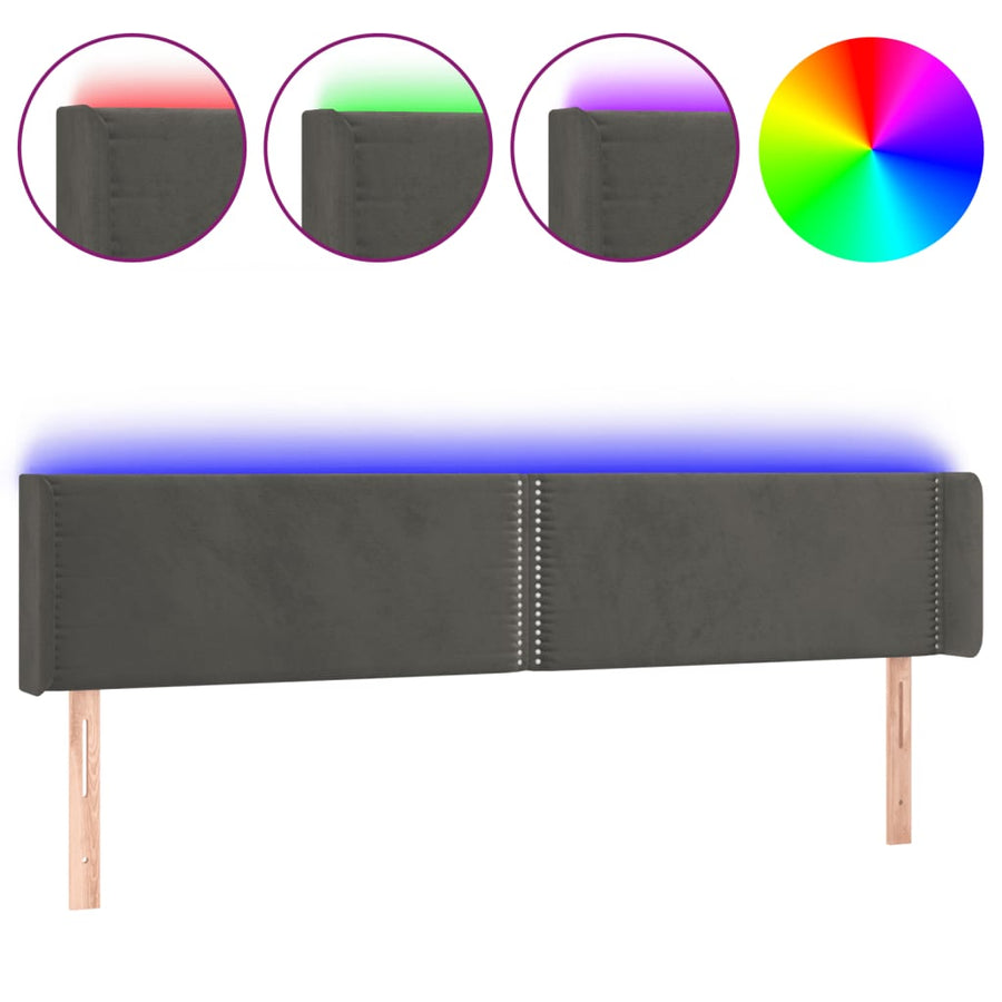 Hoofdbord LED 163x16x78/88 cm fluweel donkergrijs 163 x 16 x 78/88 cm Donkergrijs