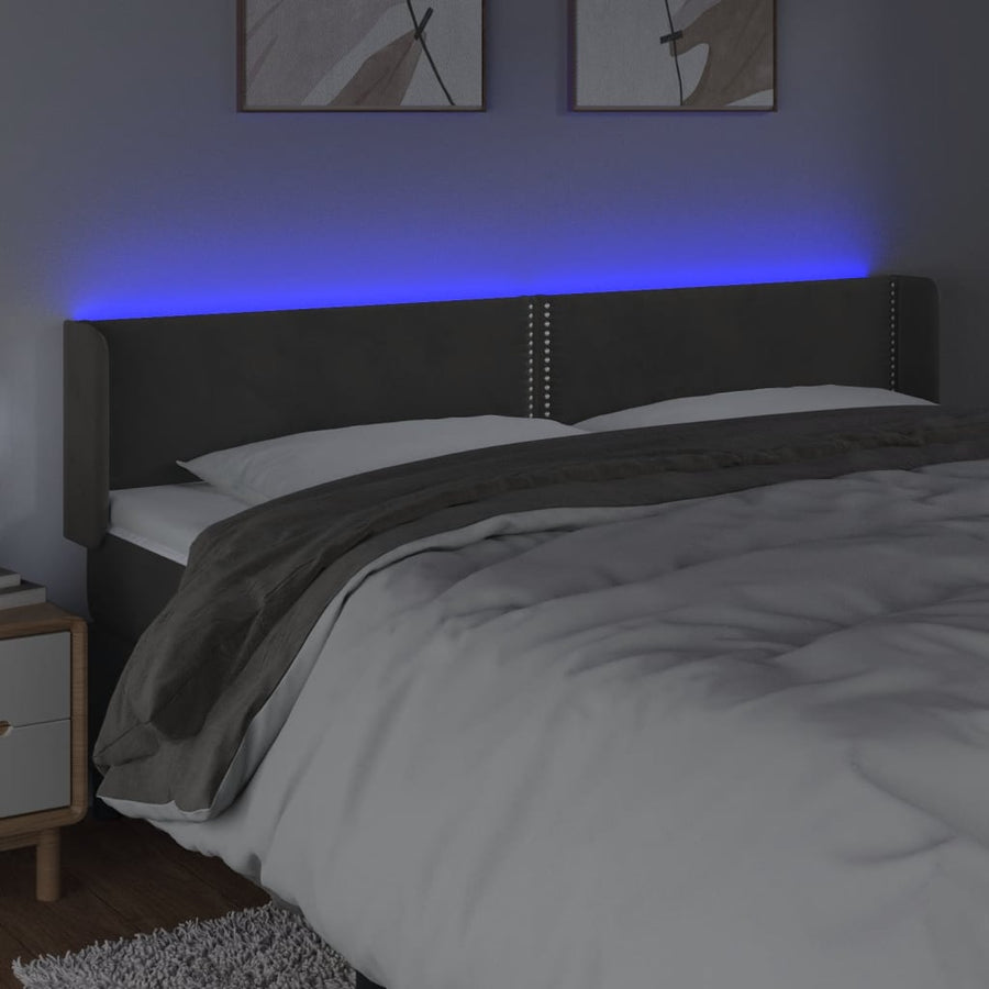 Hoofdbord LED 163x16x78/88 cm fluweel donkergrijs 163 x 16 x 78/88 cm Donkergrijs