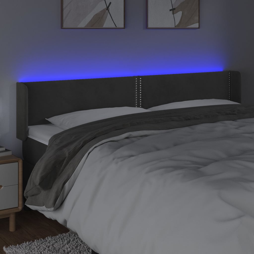 Hoofdbord Led Fluweel 183 x 16 x 78/88 cm Donkergrijs