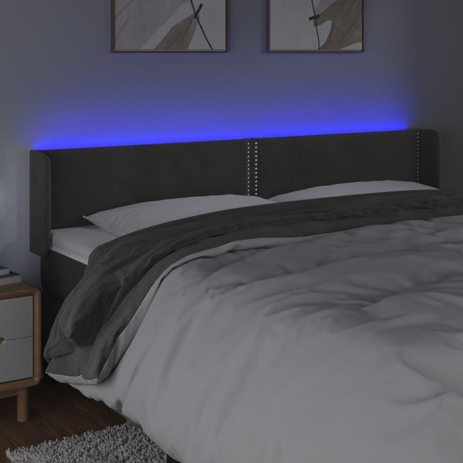 Hoofdbord Led Fluweel 183 x 16 x 78/88 cm Donkergrijs