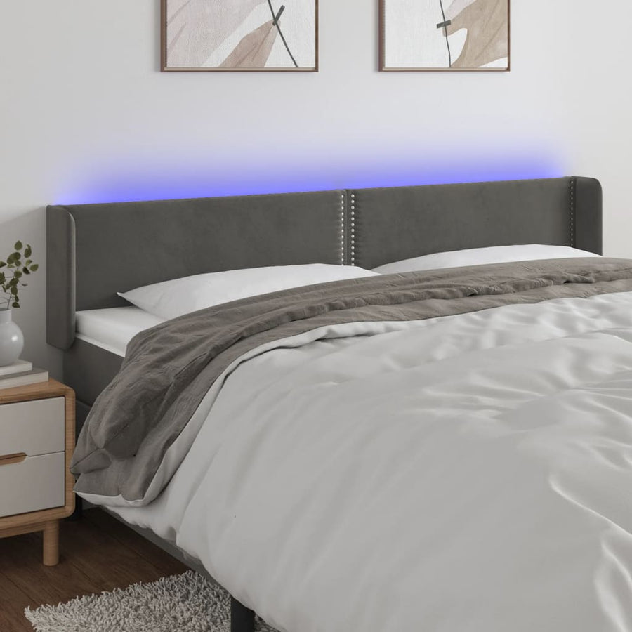 Hoofdbord Led Fluweel 183 x 16 x 78/88 cm Donkergrijs