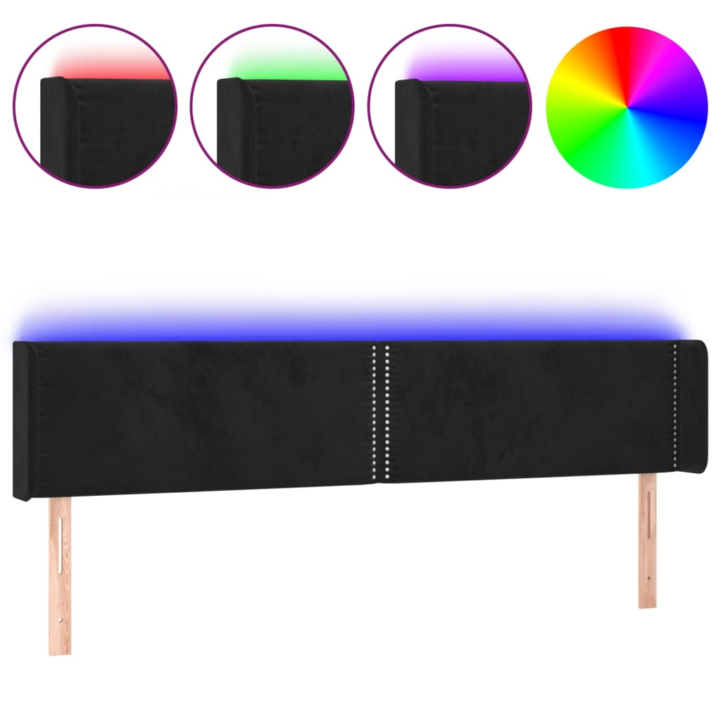 Hoofdbord LED 183x16x78/88 cm fluweel zwart 183 x 16 x 78/88 cm Zwart