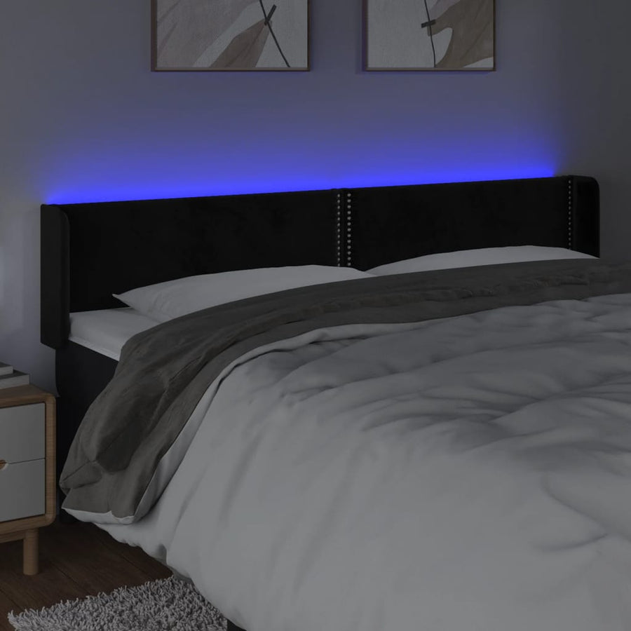 Hoofdbord LED 183x16x78/88 cm fluweel zwart 183 x 16 x 78/88 cm Zwart