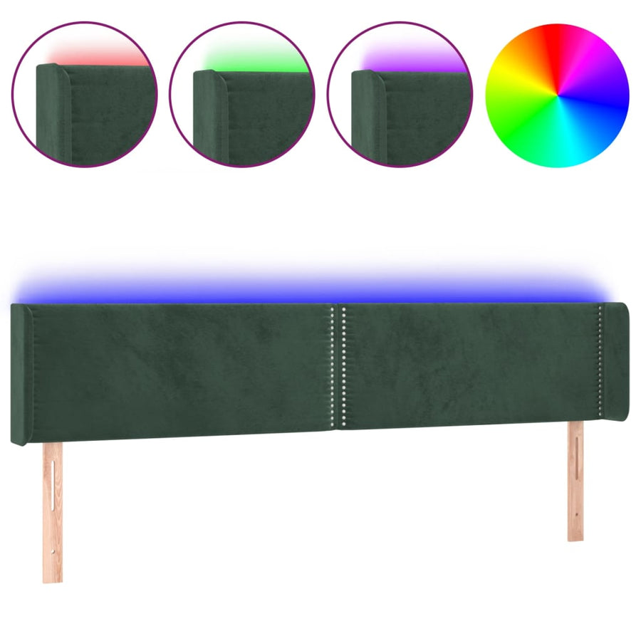 Hoofdbord Led Fluweel 1 183 x 16 x 78/88 cm Donkergroen