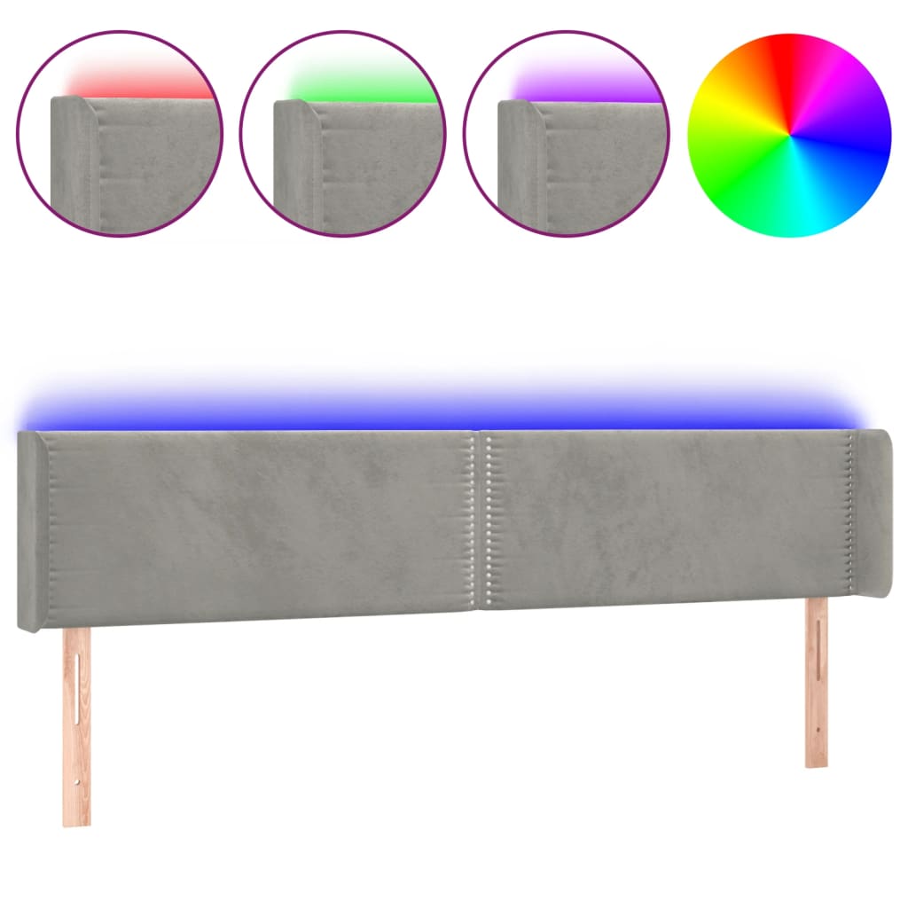 Hoofdbord LED 203x16x78/88 cm fluweel lichtgrijs 203 x 16 x 78/88 cm Lichtgrijs