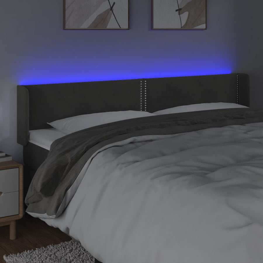 Hoofdbord LED 203x16x78/88 cm fluweel donkergrijs 203 x 16 x 78/88 cm Donkergrijs
