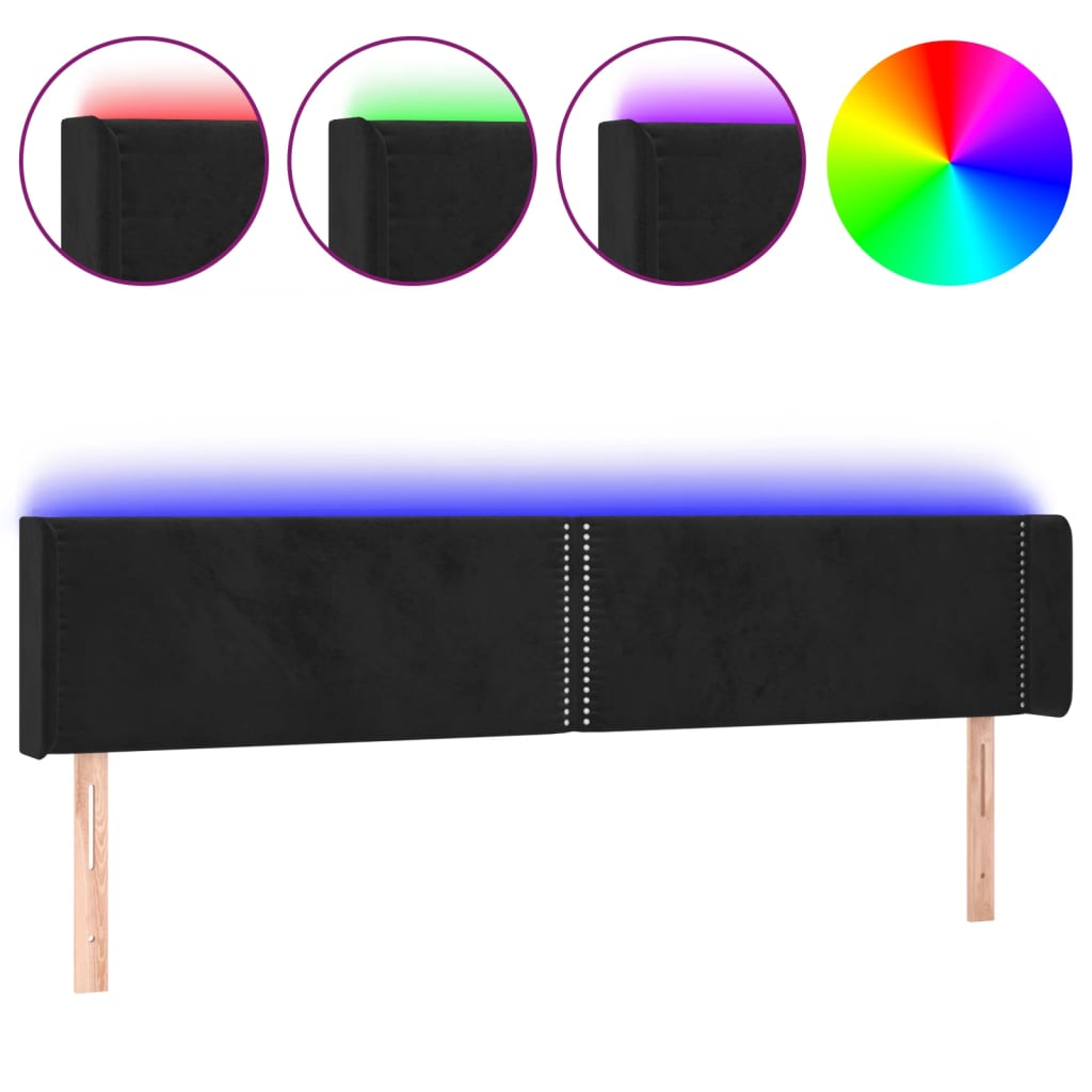 Hoofdbord LED 203x16x78/88 cm fluweel zwart 203 x 16 x 78/88 cm Zwart