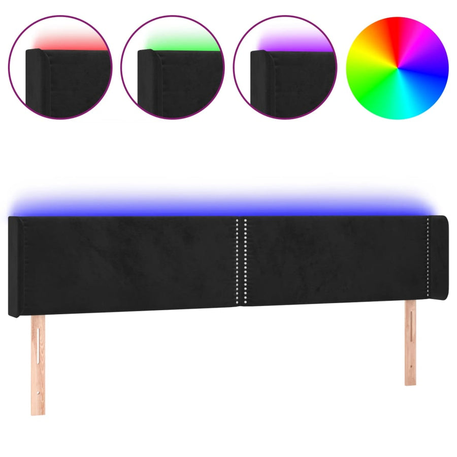 Hoofdbord LED 203x16x78/88 cm fluweel zwart 203 x 16 x 78/88 cm Zwart