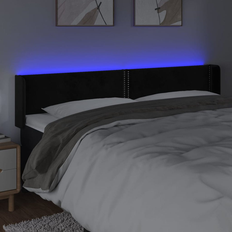Hoofdbord LED 203x16x78/88 cm fluweel zwart 203 x 16 x 78/88 cm Zwart