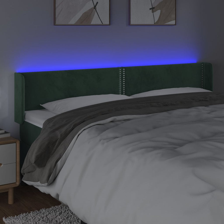 Hoofdbord Led Fluweel 1 203 x 16 x 78/88 cm Donkergroen