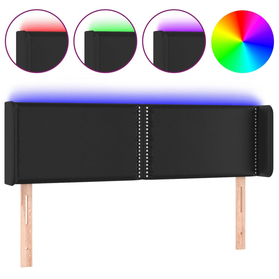 Hoofdbord LED 147x16x78/88 cm kunstleer zwart 147 x 16 x 78/88 cm Zwart