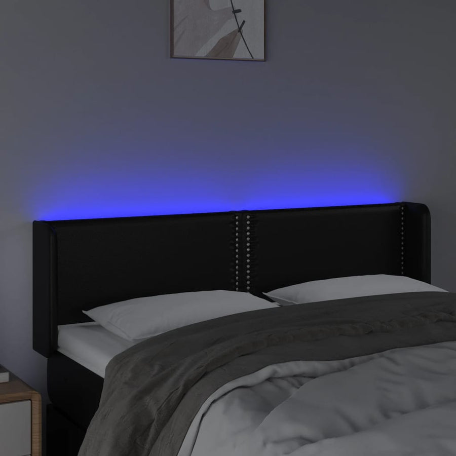 Hoofdbord LED 147x16x78/88 cm kunstleer zwart 147 x 16 x 78/88 cm Zwart