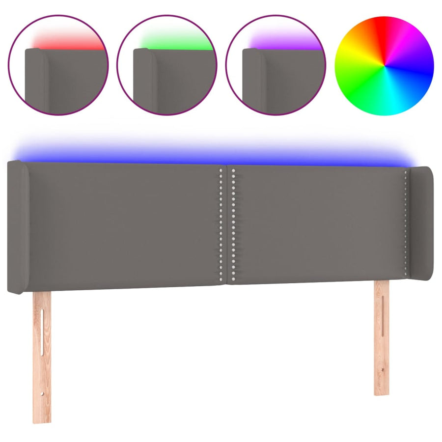 Hoofdbord LED 147x16x78/88 cm kunstleer grijs 147 x 16 x 78/88 cm Grijs