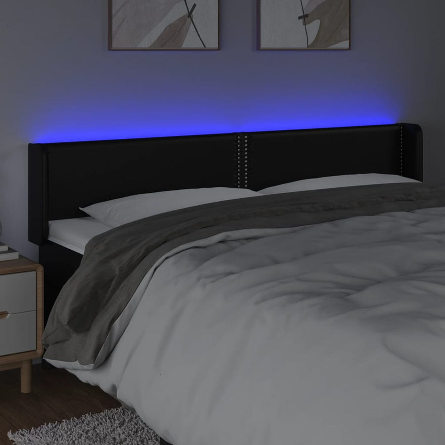 Hoofdbord LED 183x16x78/88 cm kunstleer zwart 183 x 16 x 78/88 cm Zwart