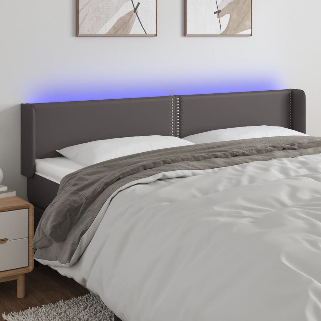 Hoofdbord LED 183x16x78/88 cm kunstleer grijs 183 x 16 x 78/88 cm Grijs