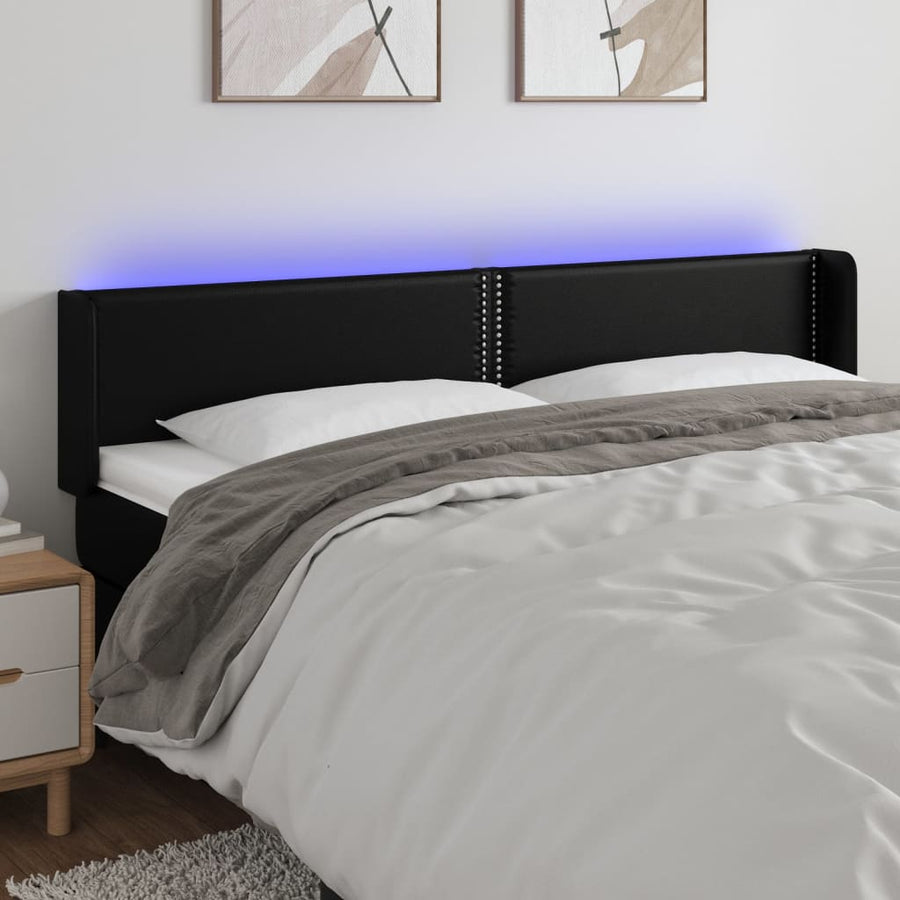 Hoofdbord LED 203x16x78/88 cm kunstleer zwart 203 x 16 x 78/88 cm Zwart