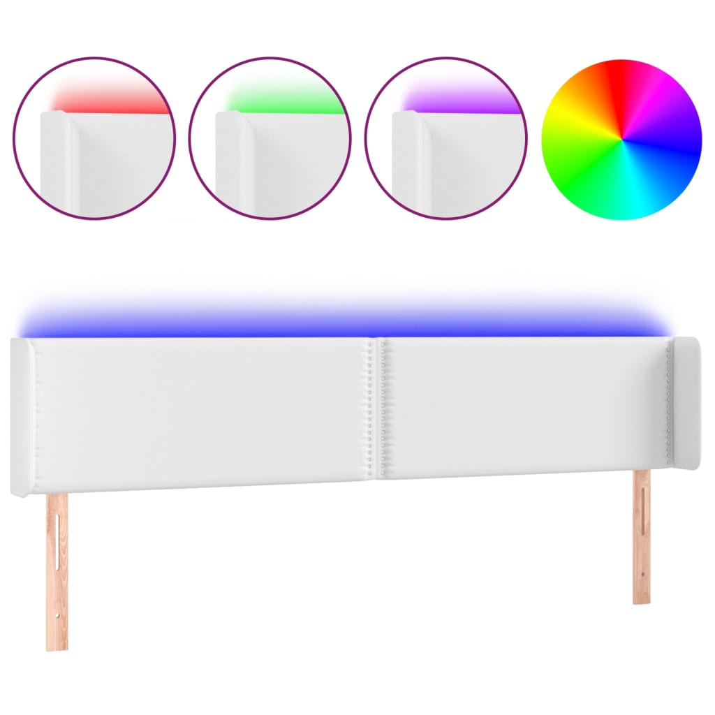 Hoofdbord LED 203x16x78/88 cm kunstleer wit 203 x 16 x 78/88 cm Wit