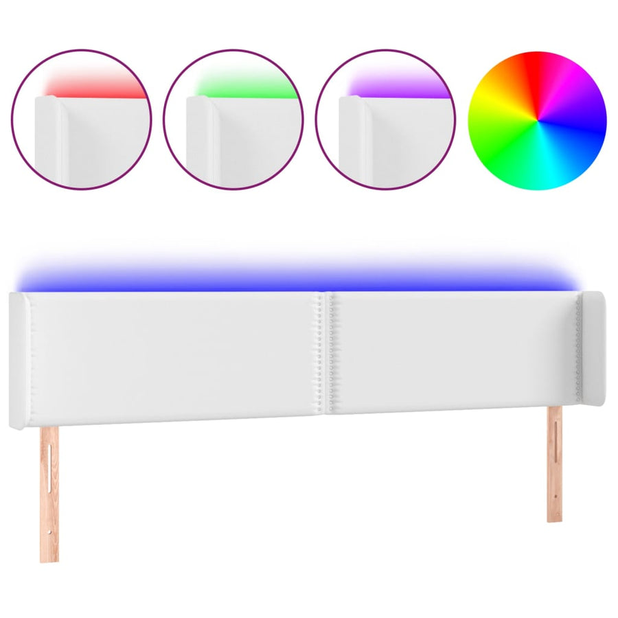 Hoofdbord LED 203x16x78/88 cm kunstleer wit 203 x 16 x 78/88 cm Wit