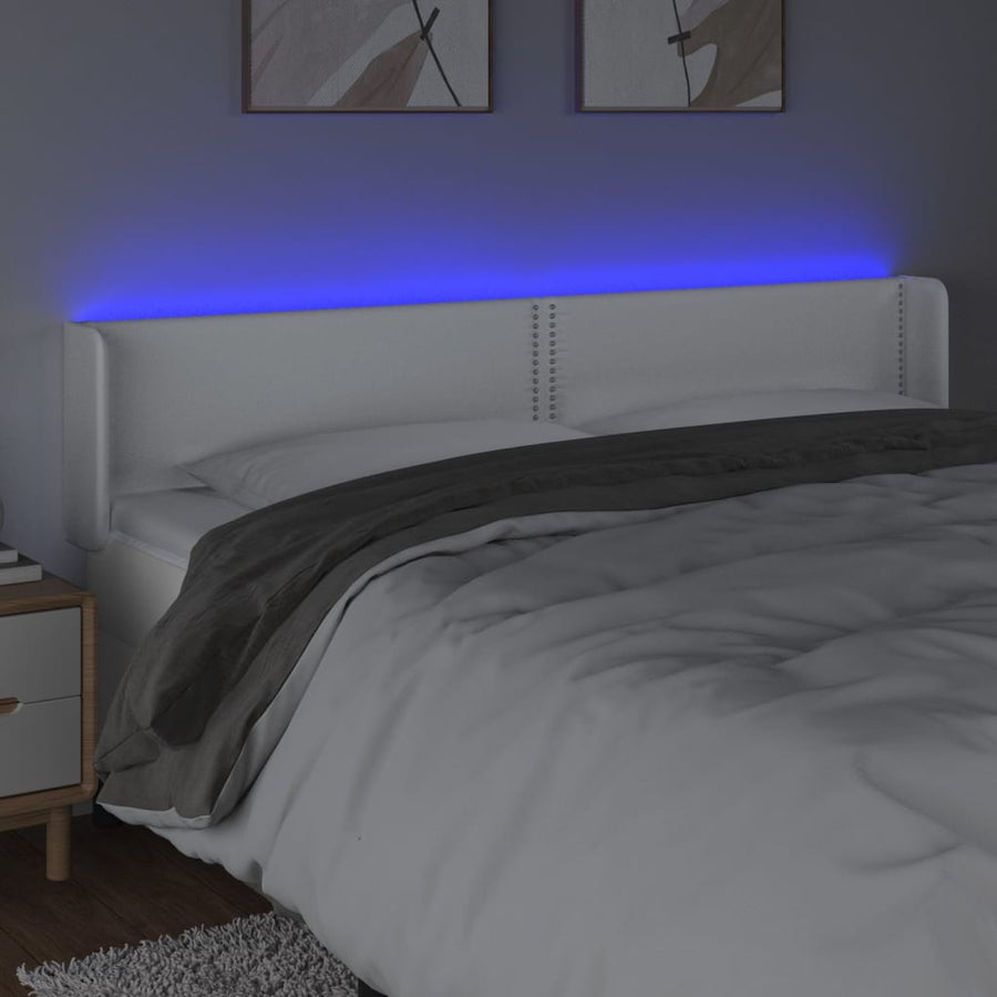 Hoofdbord LED 203x16x78/88 cm kunstleer wit 203 x 16 x 78/88 cm Wit