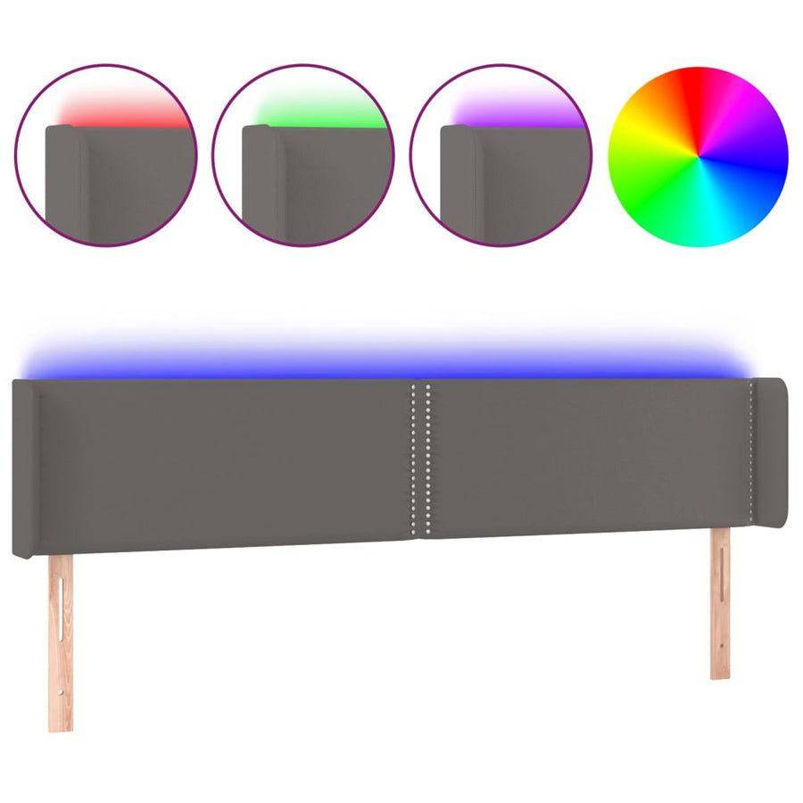 Hoofdbord LED 203x16x78/88 cm kunstleer grijs 203 x 16 x 78/88 cm Grijs