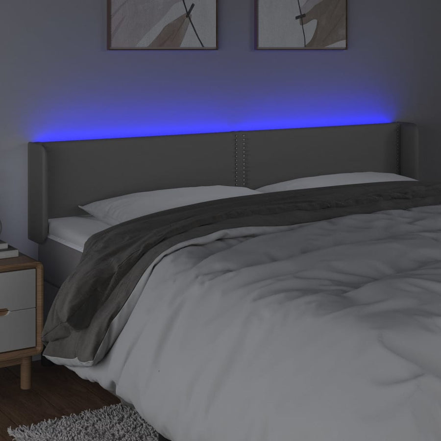 Hoofdbord LED 203x16x78/88 cm kunstleer grijs 203 x 16 x 78/88 cm Grijs