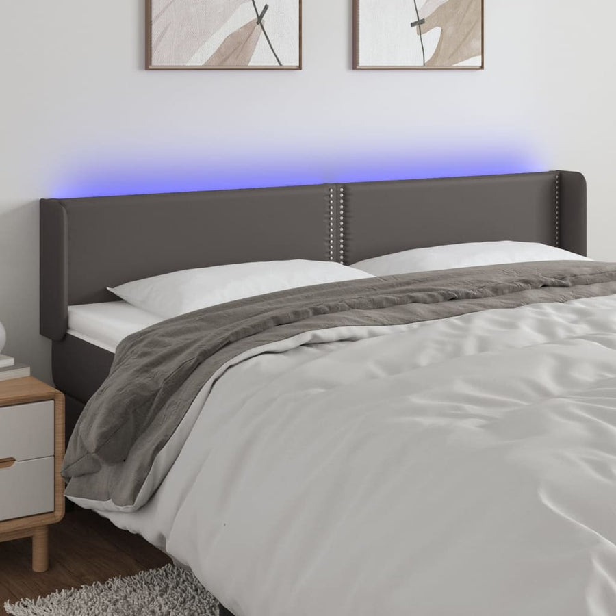 Hoofdbord LED 203x16x78/88 cm kunstleer grijs 203 x 16 x 78/88 cm Grijs
