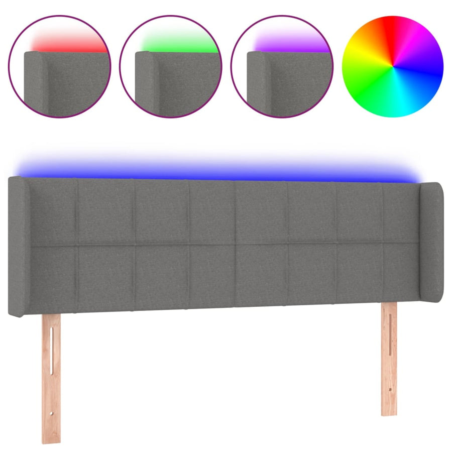 Hoofdbord LED 147x16x78/88 cm stof donkergrijs 147 x 16 x 78/88 cm Donkergrijs