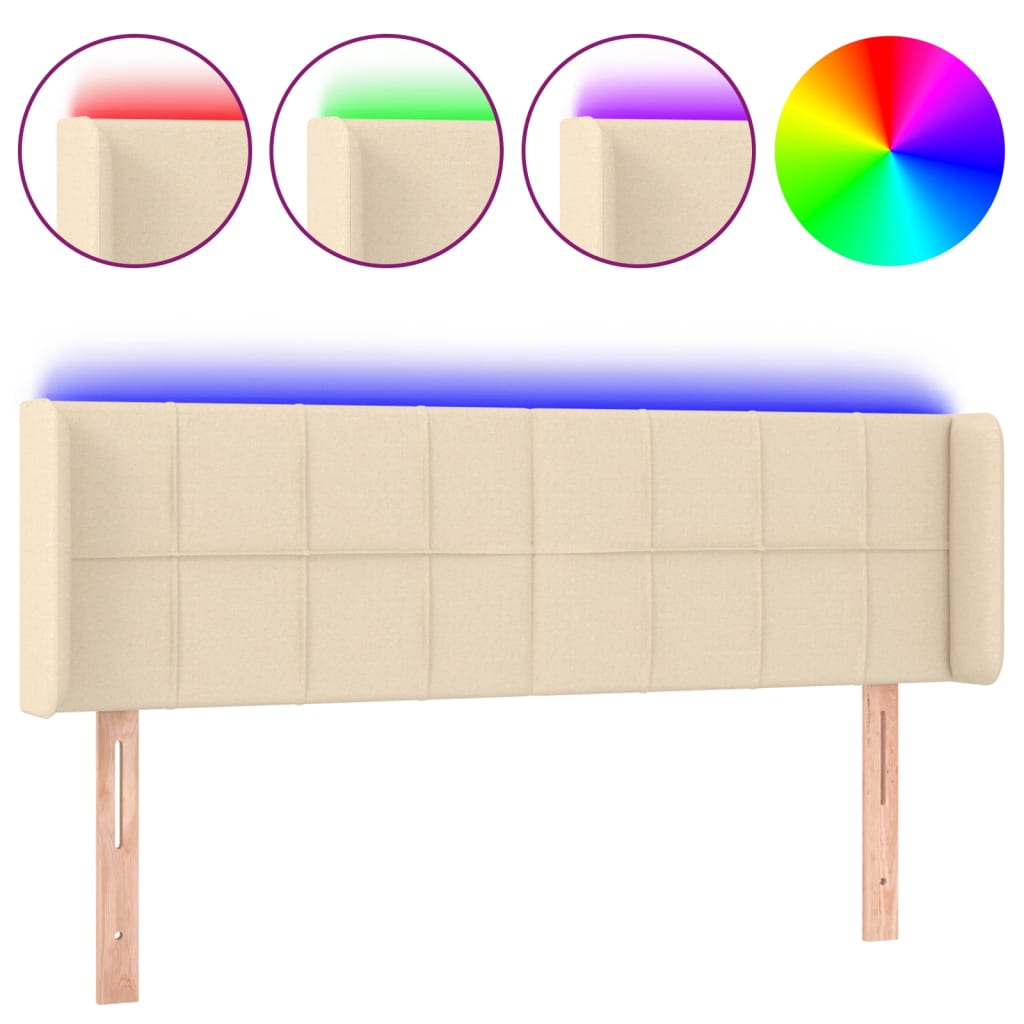 Hoofdbord Led Stof Kleurig 147 x 16 x 78/88 cm Crème
