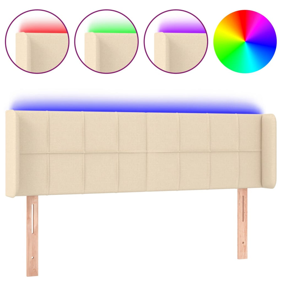 Hoofdbord Led Stof Kleurig 147 x 16 x 78/88 cm Crème