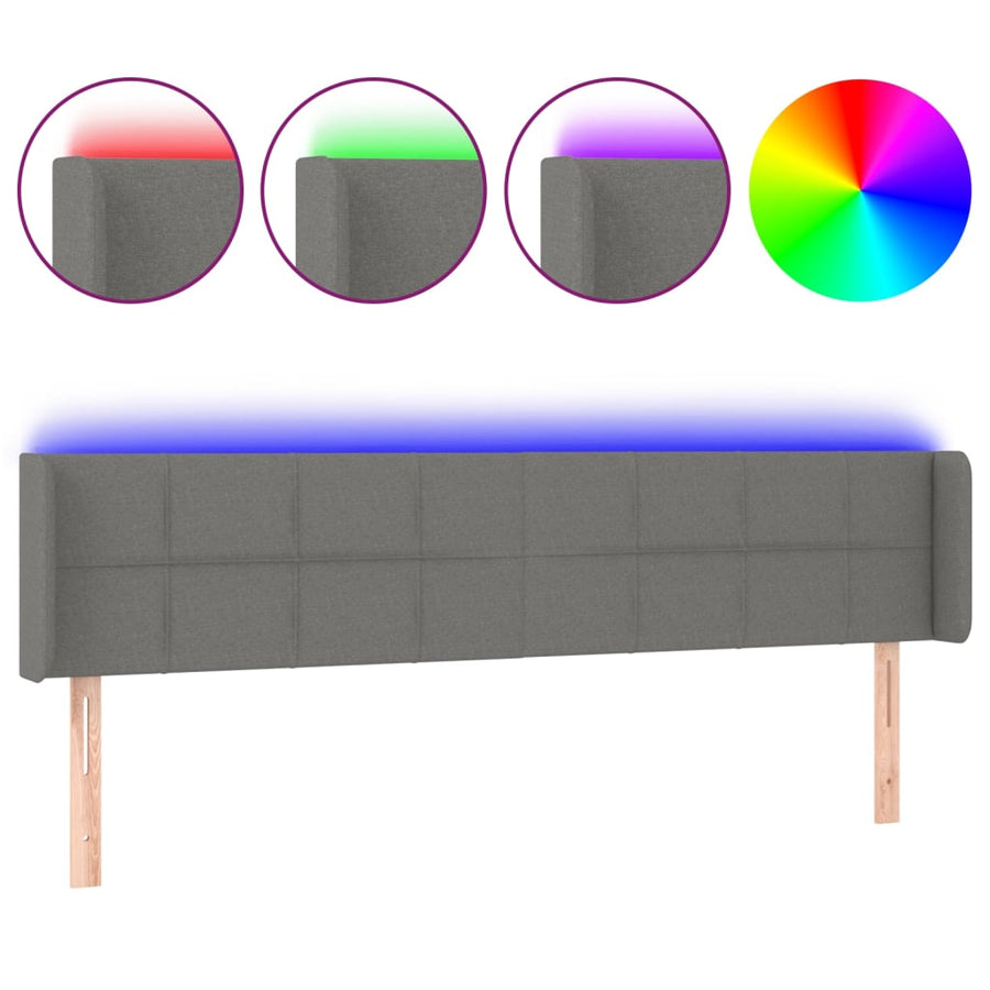 Hoofdbord LED 163x16x78/88 cm stof donkergrijs 163 x 16 x 78/88 cm Donkergrijs