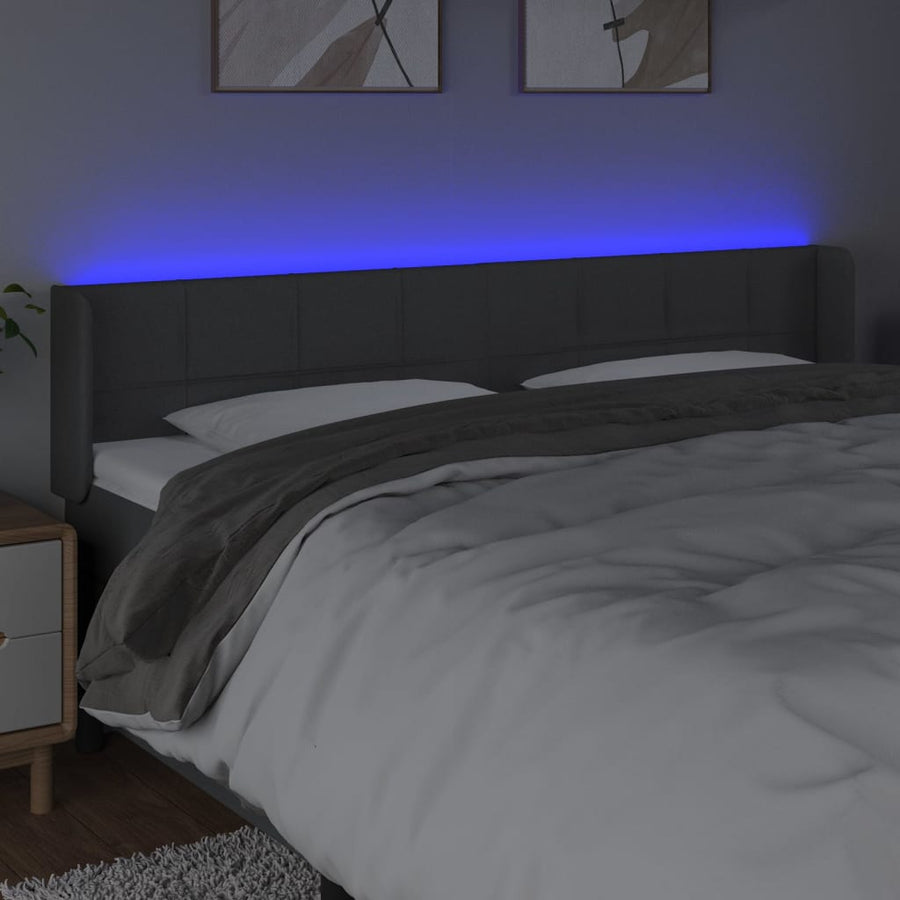 Hoofdbord LED 163x16x78/88 cm stof donkergrijs 163 x 16 x 78/88 cm Donkergrijs