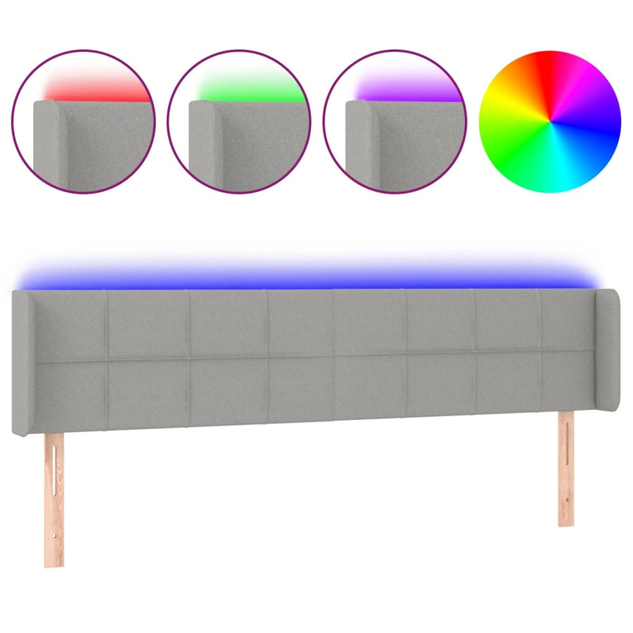 Hoofdbord LED 183x16x78/88 cm stof lichtgrijs 183 x 16 x 78/88 cm Lichtgrijs