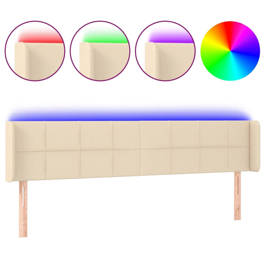 Hoofdbord Led Stof Kleurig 203 x 16 x 78/88 cm Crème