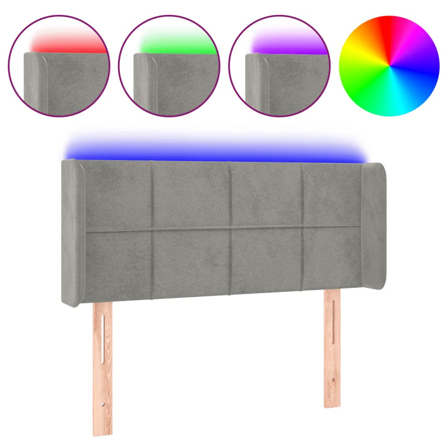 Hoofdbord Led Fluweel 93 x 16 x 78/88 cm Lichtgrijs