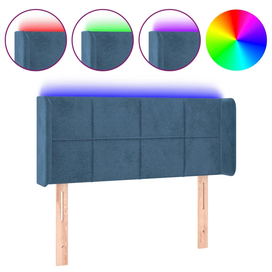 Hoofdbord Led Fluweel Blauw 93 x 16 x 78/88 cm Donkerblauw