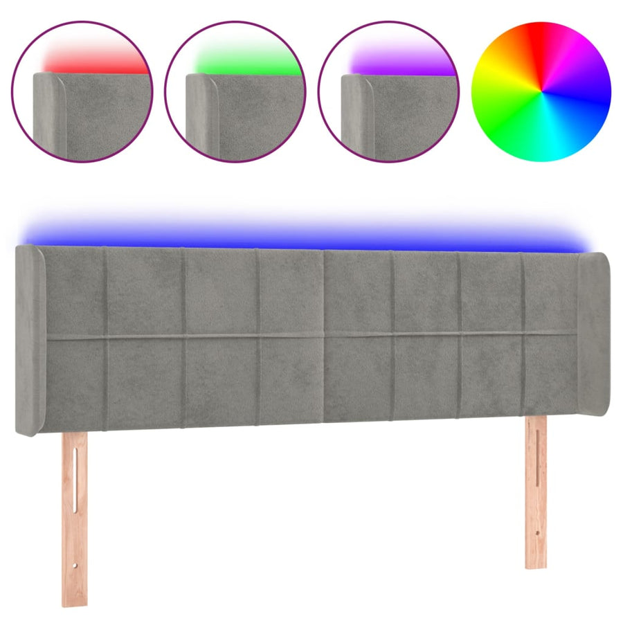 Hoofdbord Led Fluweel 147 x 16 x 78/88 cm Lichtgrijs
