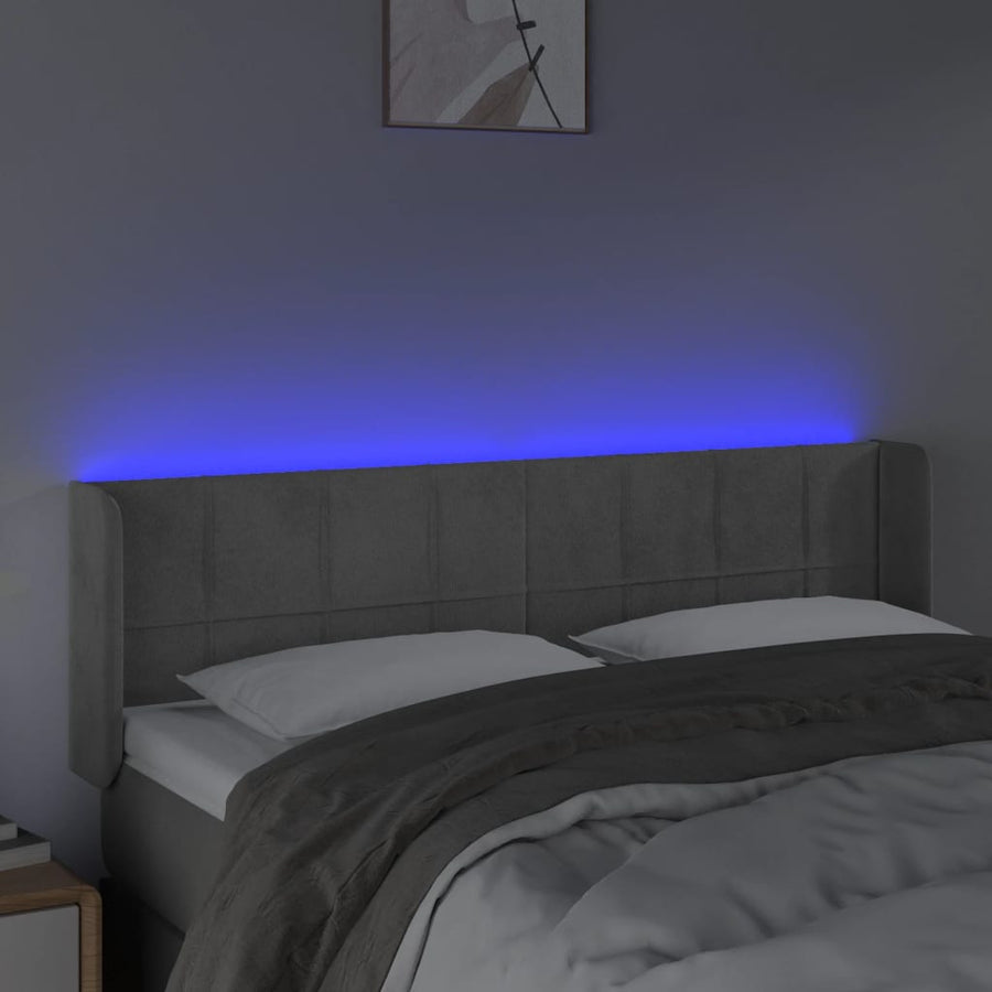 Hoofdbord Led Fluweel 147 x 16 x 78/88 cm Lichtgrijs
