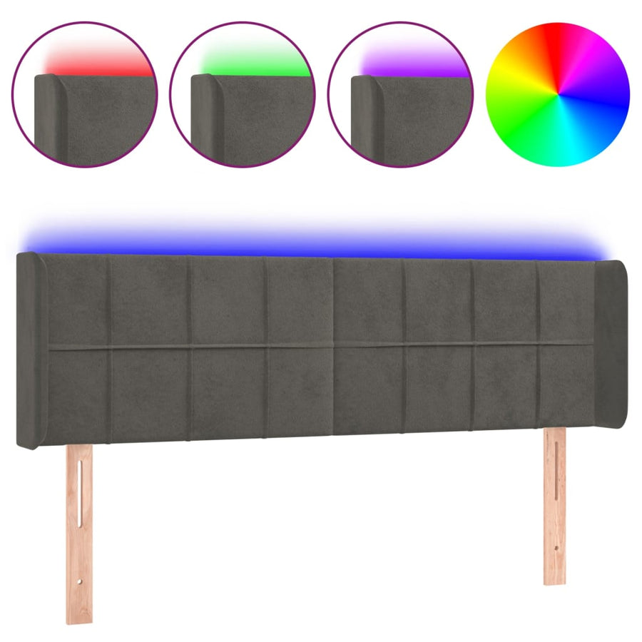 Hoofdbord Led Fluweel 147 x 16 x 78/88 cm Donkergrijs