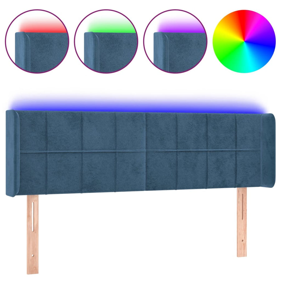 Hoofdbord Led Fluweel 147 x 16 x 78/88 cm Donkerblauw