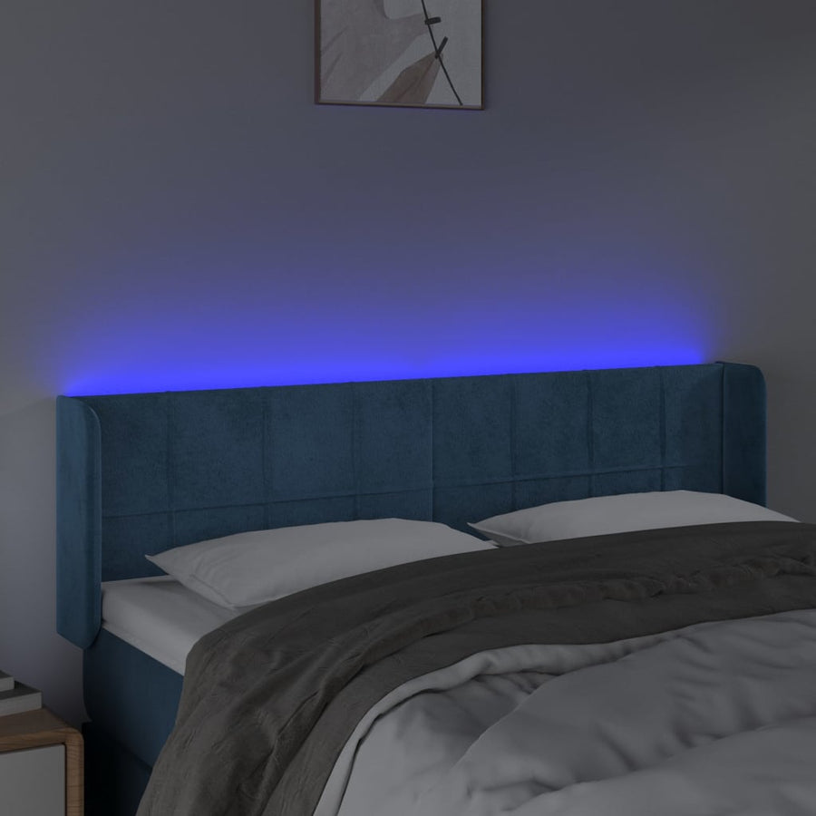 Hoofdbord Led Fluweel 147 x 16 x 78/88 cm Donkerblauw