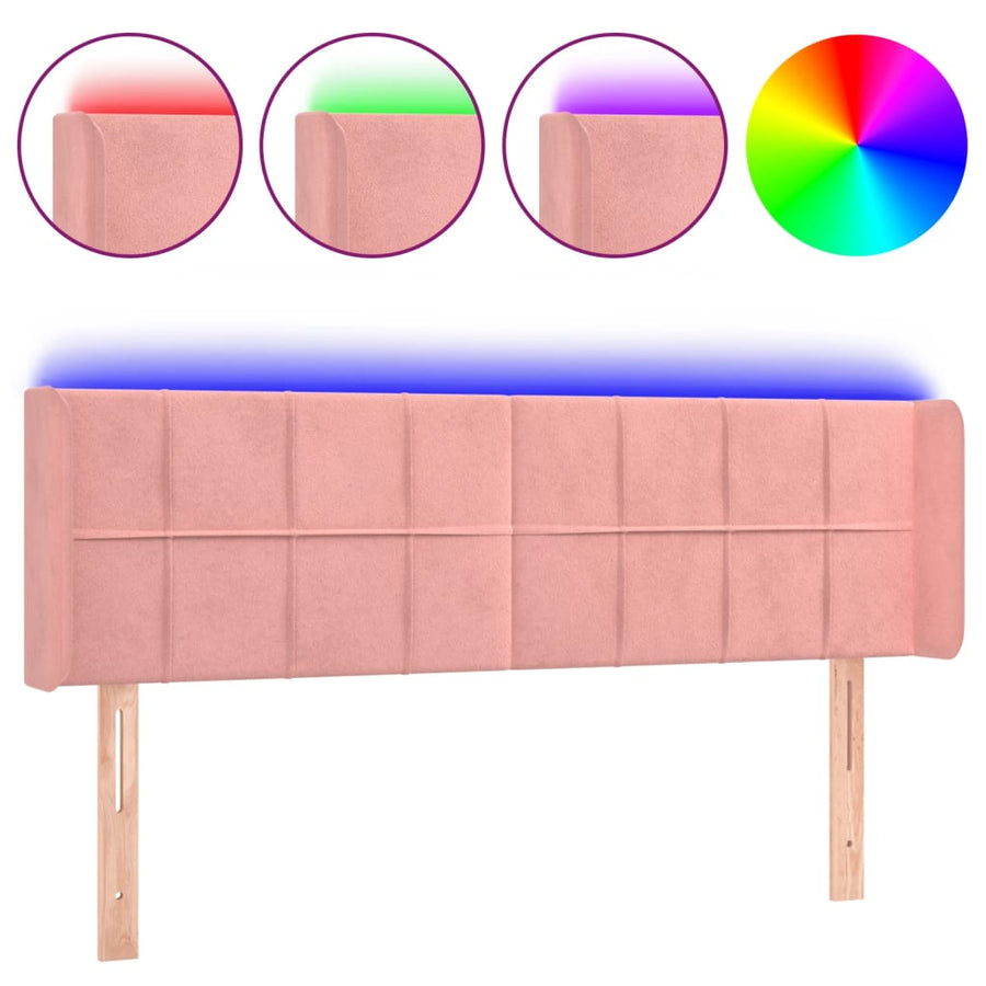 Hoofdbord Led Fluweel 147 x 16 x 78/88 cm Roze