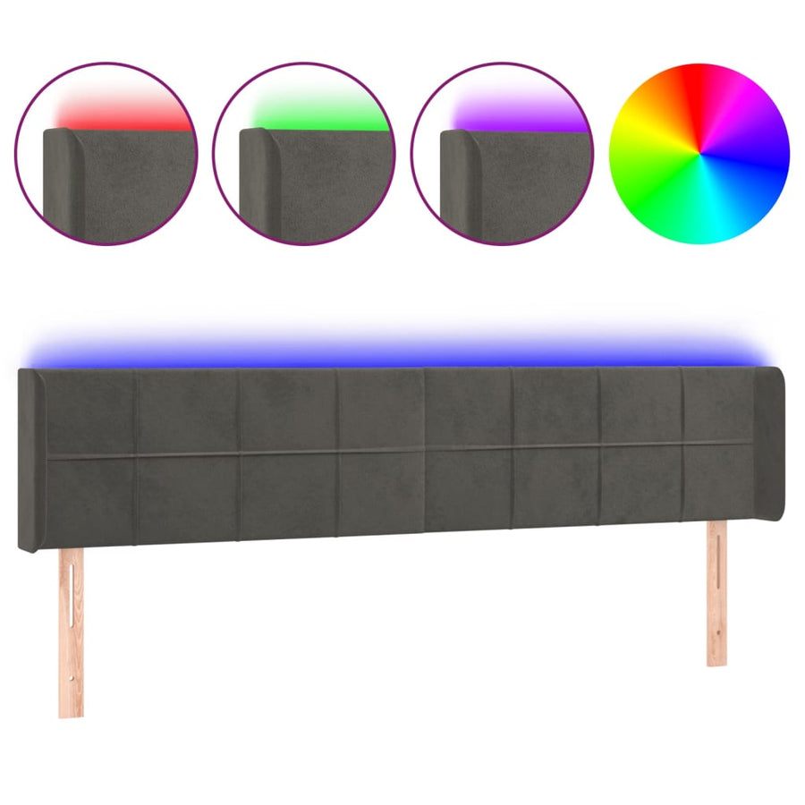 Hoofdbord Led Fluweel 163 x 16 x 78/88 cm Donkergrijs