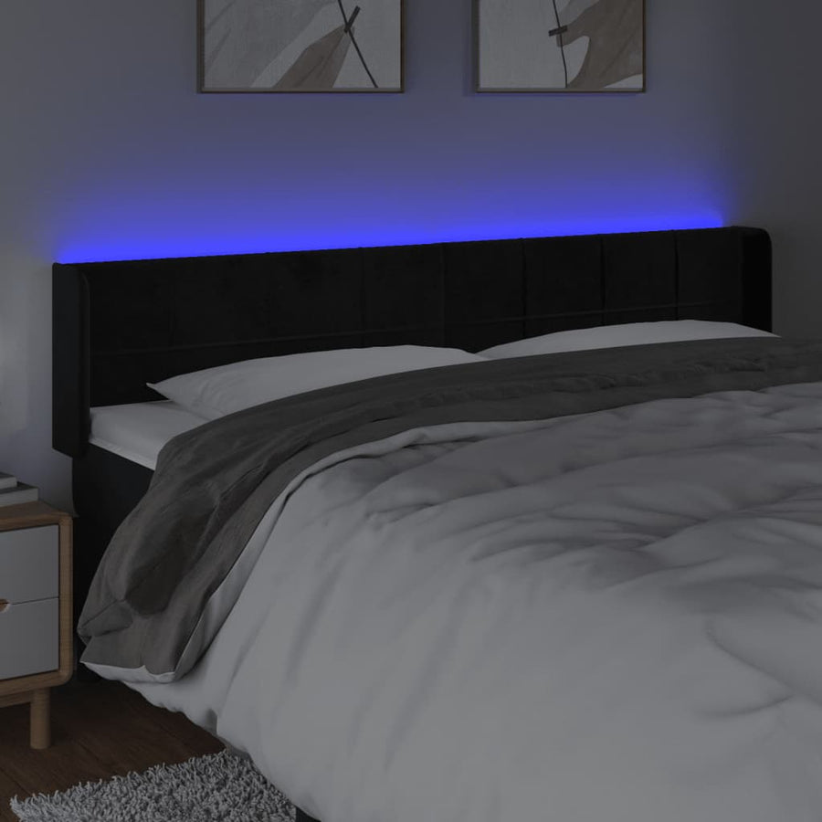 Hoofdbord Led Fluweel 163 x 16 x 78/88 cm Zwart