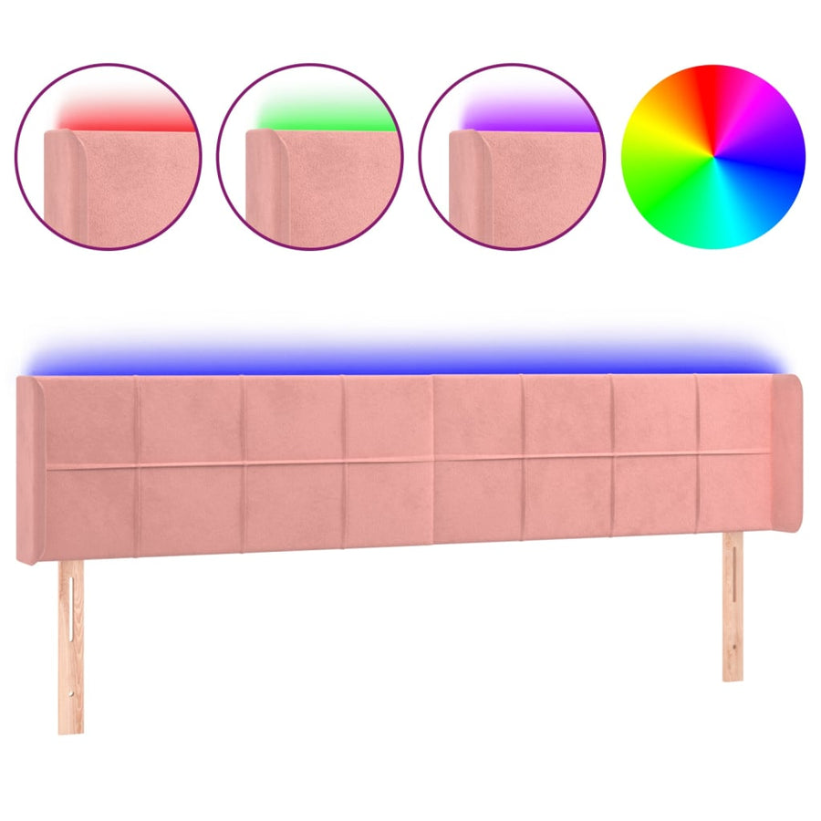 Hoofdbord Led Fluweel 163 x 16 x 78/88 cm Roze