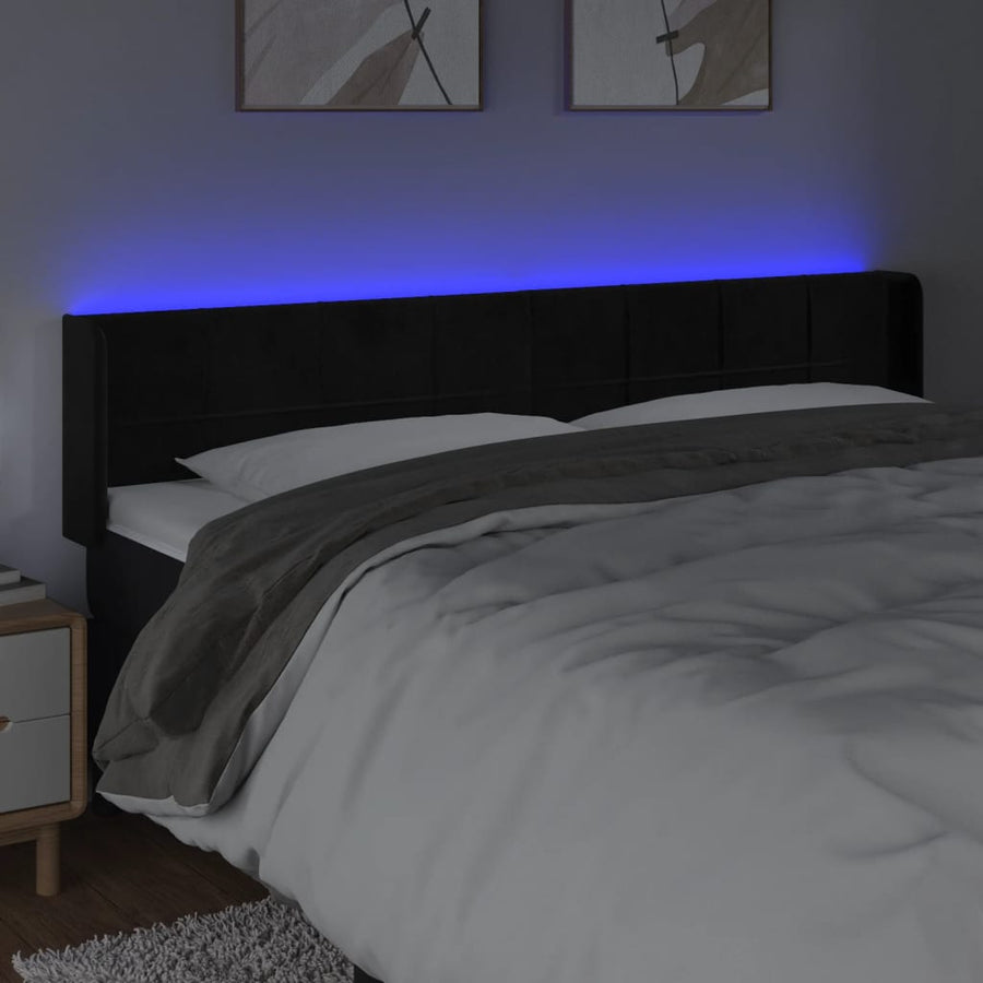 Hoofdbord Led Fluweel 183 x 16 x 78/88 cm Zwart