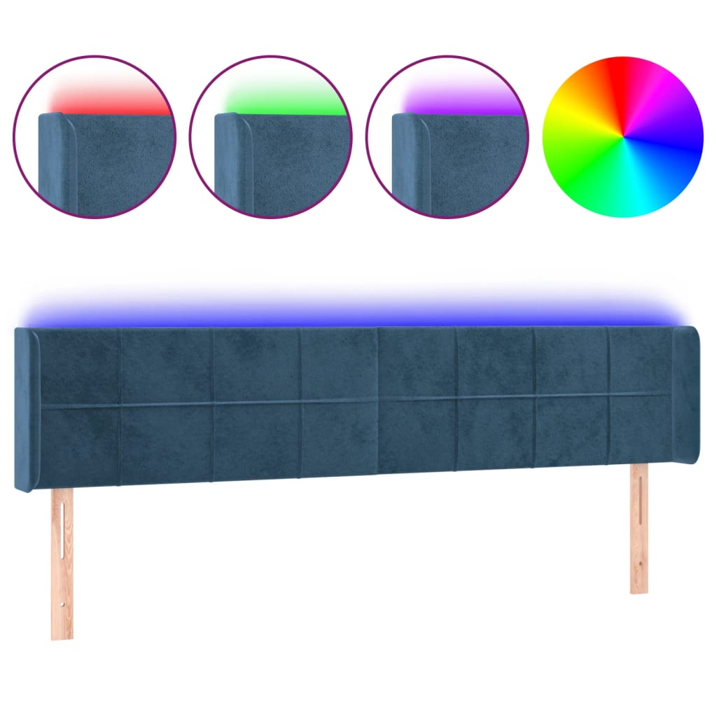 Hoofdbord Led Fluweel 1 183 x 16 x 78/88 cm Donkerblauw