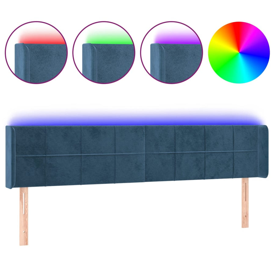 Hoofdbord Led Fluweel 1 183 x 16 x 78/88 cm Donkerblauw