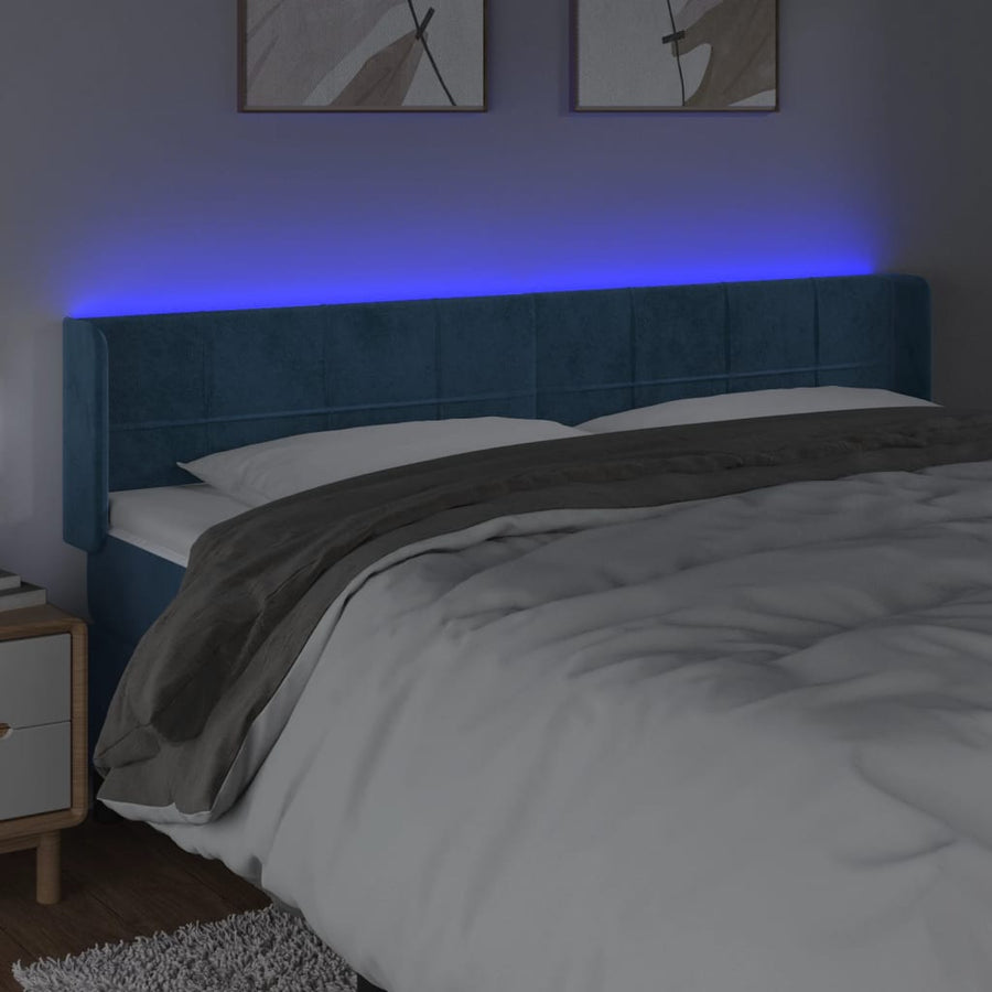 Hoofdbord Led Fluweel 1 183 x 16 x 78/88 cm Donkerblauw