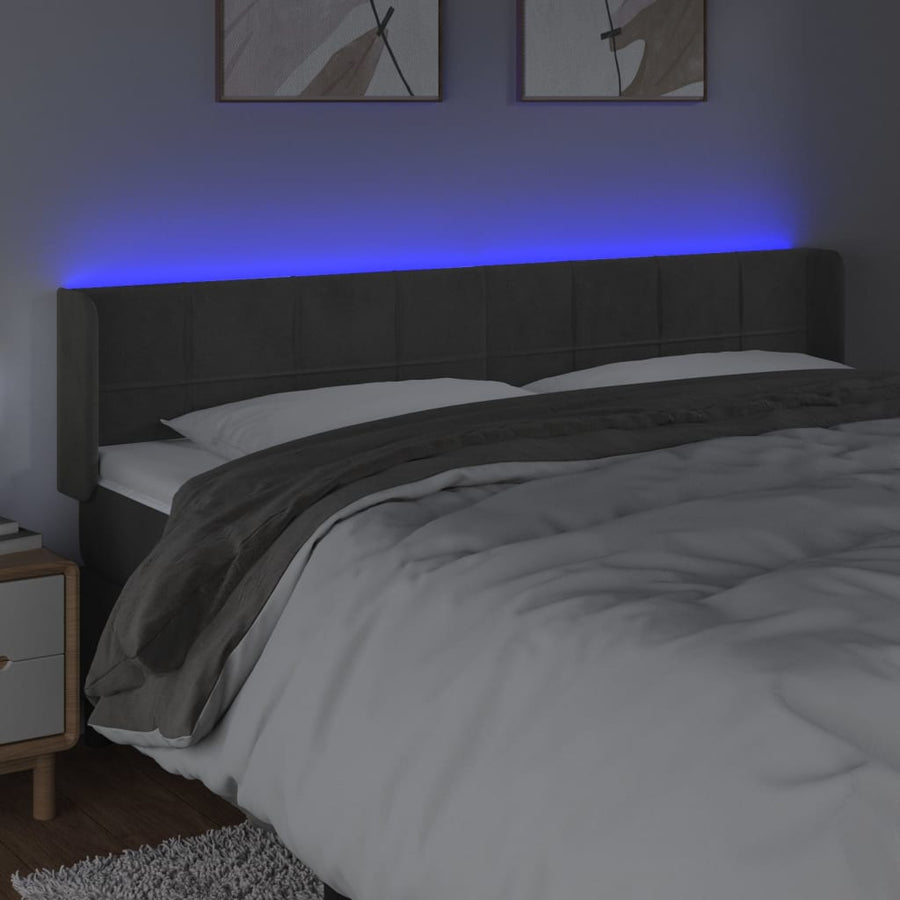 Hoofdbord Led Fluweel 203 x 16 x 78/88 cm Donkergrijs